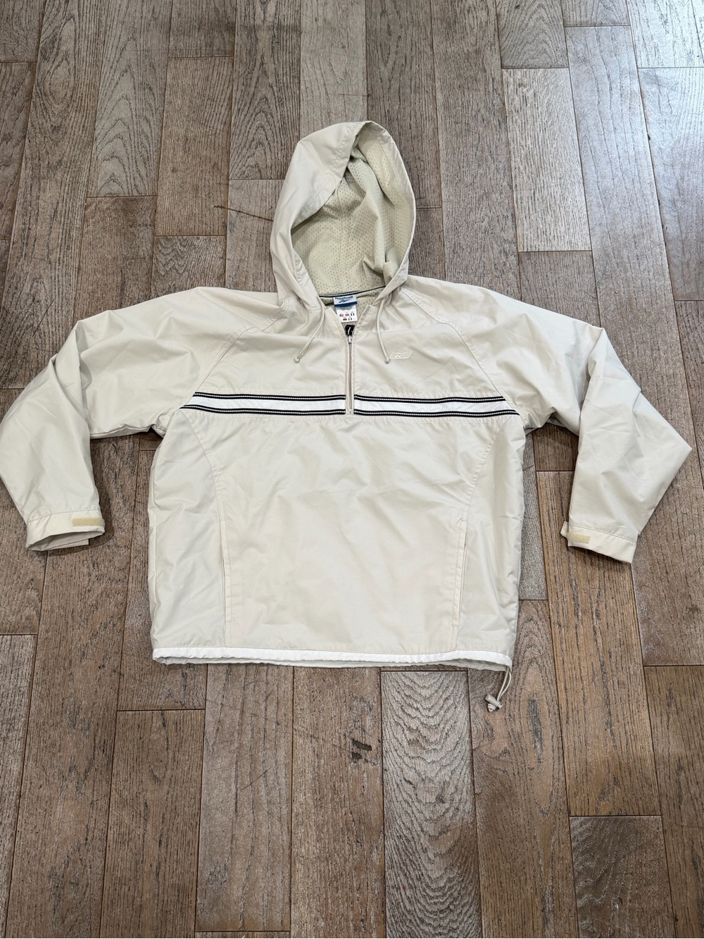 Vintage Y2K Reebok Cream Half Zip Windbreaker Hooded Jacket large